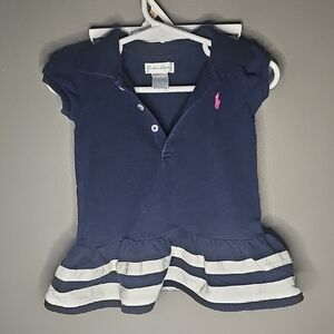 Ralph Lauren Blue and Pink Polo Top with Ruffle Sleeves